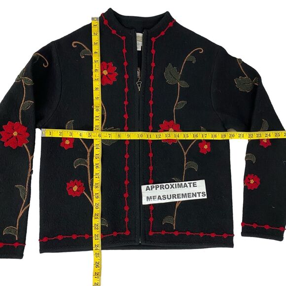 Coldwater Creek Sweater Womens Small Wool Cardigan Floral Red Black Old Money - Picture 12 of 16